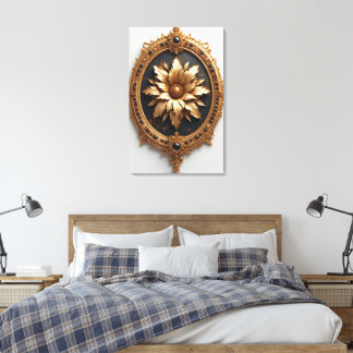 Ornate Gold Frame With Large Metallic Flower Medal Canvastryck