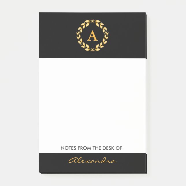 Ornate Golden Leaved Roman Wandedeg Monogram - sva Post-it Block (Framsida)