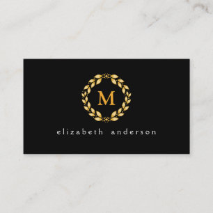Ornate Golden Leaved Roman Wandedeg Monogram - sva Visitkort