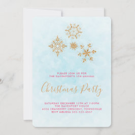 Ornate Golden Snöflingor på Blue, Festive Inbjudan