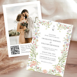 Ornate Grace Pastel  QR-kod Bröllop Photo Inbjudningar