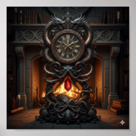 Ornate Grandfather Clock - Dragon & Octopus Design Poster