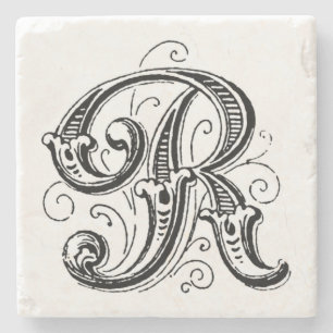 Ornate Grått Monogram"R" Stenunderlägg