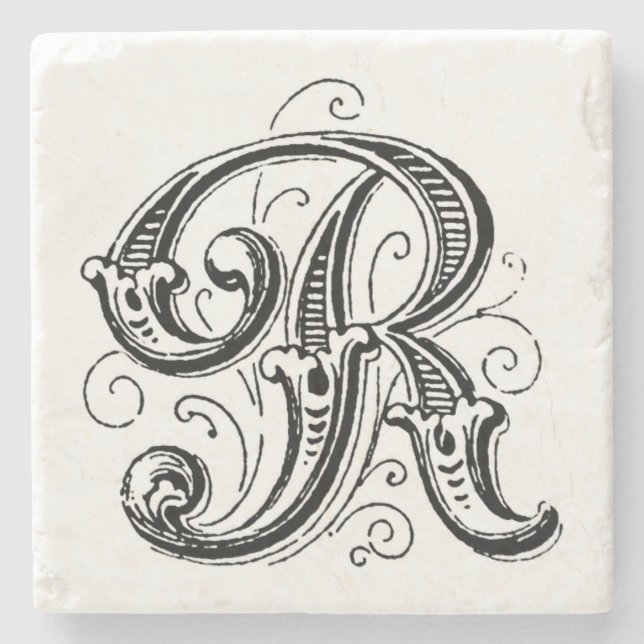 Ornate Grått Monogram"R" Stenunderlägg (Framsidan)