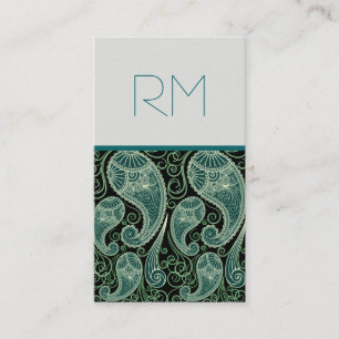 Ornate Grönt and Black Paisley Snöre-template Visitkort