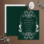 Ornate Grönt Blommigt Line Art Monogram Bröllop Inbjudningar<br><div class="desc">Vi presenterar vår vackra mörk ornate emerald grönt blommigt line art mongram bröllopsinbjudan! Inbjudan är ett jättebra tecken på art nouveau, med sitt ornerade gräns och monogram initialer. Perfekten för att ange tonen för din stora dag är att inbjuda dina gäster. Din bröllopsdag är en av de viktigaste dagarna i...</div>