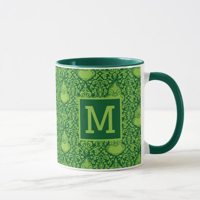 Ornate Grönt Grinch Mönster | Lägg till Monogram Mugg (Höger)