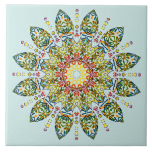 Ornate Grönt Gult Mandala Kakelplatta