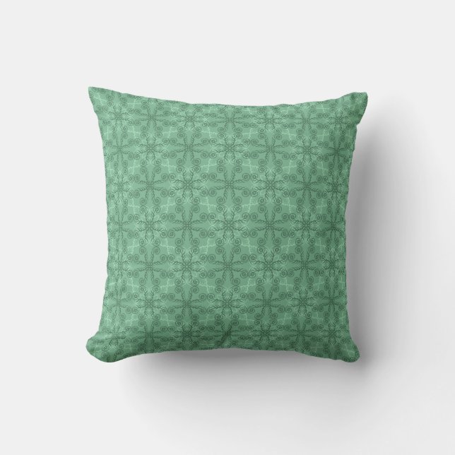 Ornate Grönt Leafy Scrollwork Mönster Pillow Kudde (Framsida)