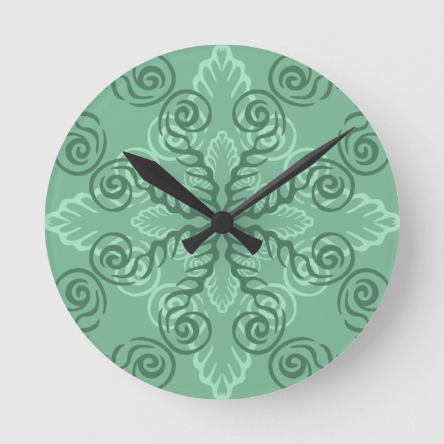 Ornate Grönt Leafy Scrollwork Wall Clock Rund Klocka (Framsida)