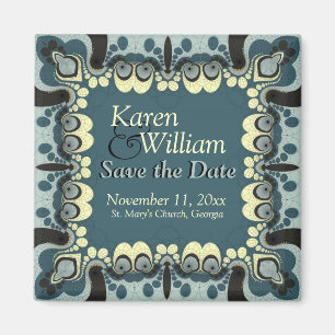Ornate gudinna Teal Black Spara datumet Bröllop Mo Magnet