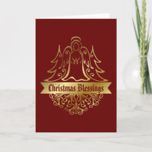 Ornate Guld Angel jul Blessings Red
