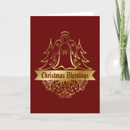 Ornate Guld Angel jul Blessings Red Helgkort