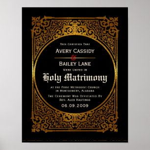 Ornate Guld Antique Alternative WeddingCertificate Poster