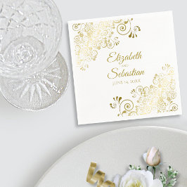 Ornate Guld Blommigt Filigree Elegant White Bröllo Pappersservett