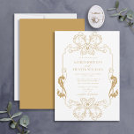 Ornate Guld Blommigt Line Art Monogram Bröllop Inbjudningar<br><div class="desc">Vi presenterar vår vackra ornate guld blommigt line art mongram bröllopsinbjudan! Inbjudan är ett jättebra tecken på art nouveau, med sitt ornerade gräns och monogram initialer. Perfekten för att ange tonen för din stora dag är att inbjuda dina gäster. Din bröllopsdag är en av de viktigaste dagarna i ditt liv,...</div>