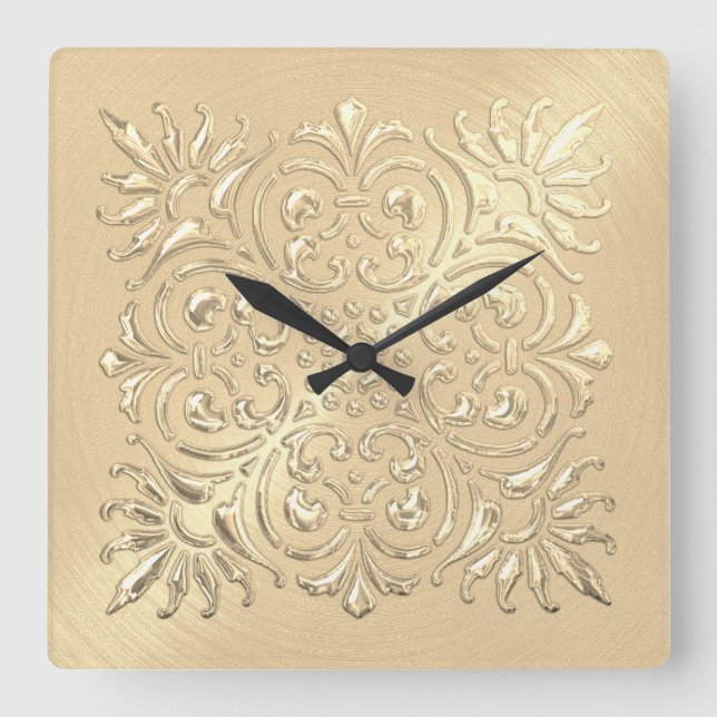 Ornate Guld Embossed look Fyrkantig Klocka (Framsida)