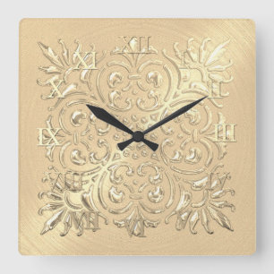 Ornate Guld Embossed look Roman Numerals Fyrkantig Klocka