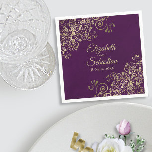 Ornate Guld Filigree Elegant Plum Lila Bröllop Pappersservett