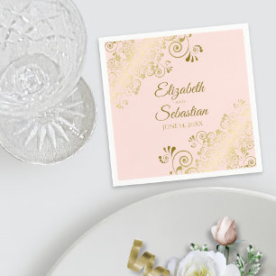 Ornate Guld Filigree Elegant Rosa Bröllop Pappersservett