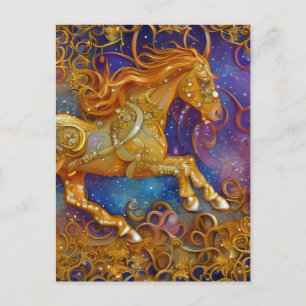 Ornate Guld Horse Vykort