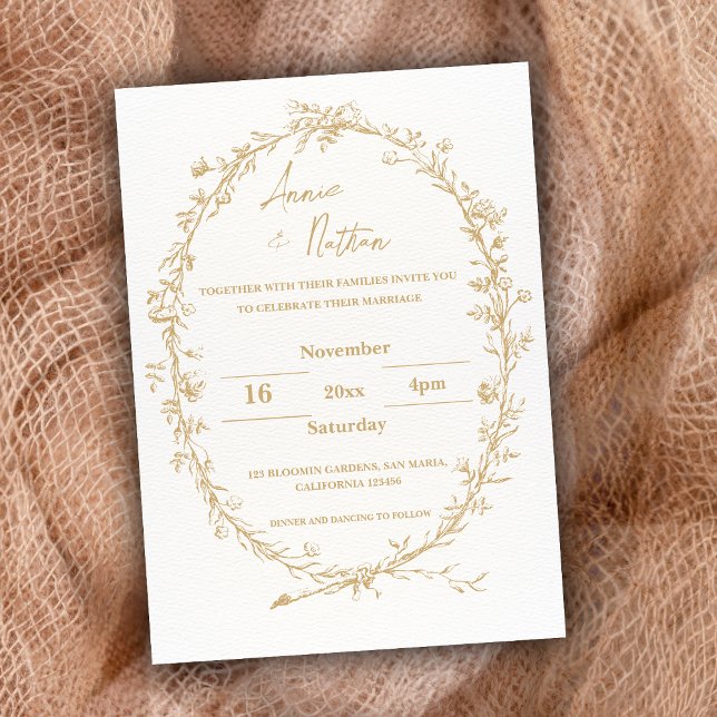 Ornate Guld Intricate Ram bröllopsinbjudan (Ornate Gold Intricate Frame Wedding Invitation)