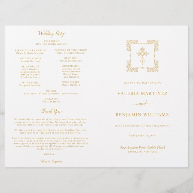 Ornate Guld Kor, det katolska Bröllop-massprogramm (Framsida)