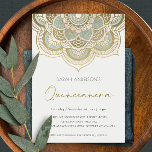 Ornate Guld Mandala Quinceañera 15 Birthday Inbjud Tack Kort