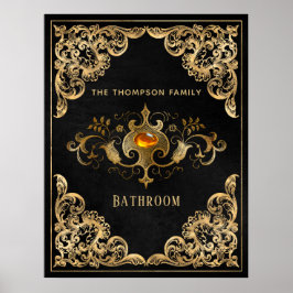 Ornate Guld och Black Vintage Gemstone Poster