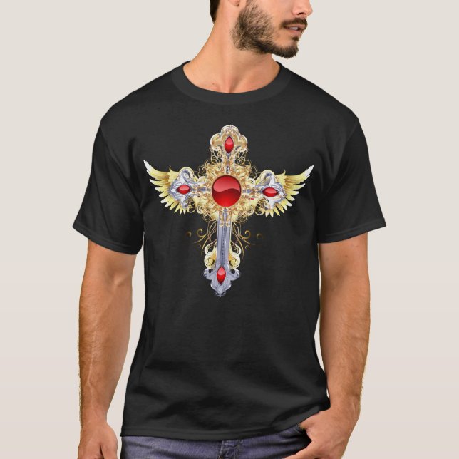 Ornate Guld och Silver Adorated Heliga Kor T Shirt (Framsida)
