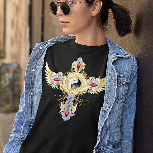 Ornate Guld och Silver Yin Yang Kor T-Shirt (Skapare uppladdad)