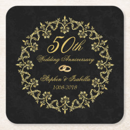 Ornate Guld på 50-årsdagen av Svarta Bröllop Underlägg Papper Kvadrat