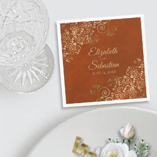 Ornate Guld Snöre Elegant Rust Orange Bröllop Pappersservett