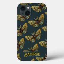 Ornate Guld & Teal Butterfly Telefonväska