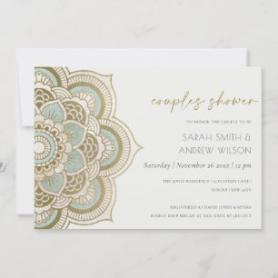 Ornate Guld Teal Mandala Par Shower Inbjudan