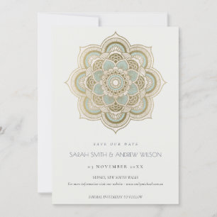 Ornate Guld Teal Mandala Spara datumet Inbjudan