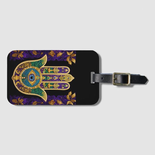 Ornate Guld Tredje Öga Hamsa Bagagebricka (Framsida horisontal)