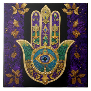 Ornate Guld Tredje Öga Hamsa Kakelplatta