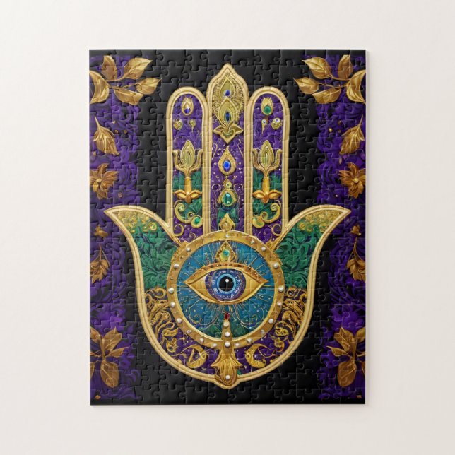 Ornate Guld Tredje Öga Hamsa Pussel (Vertikal)