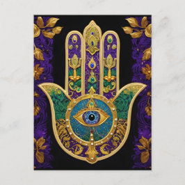 Ornate Guld Tredje Öga Hamsa Vykort