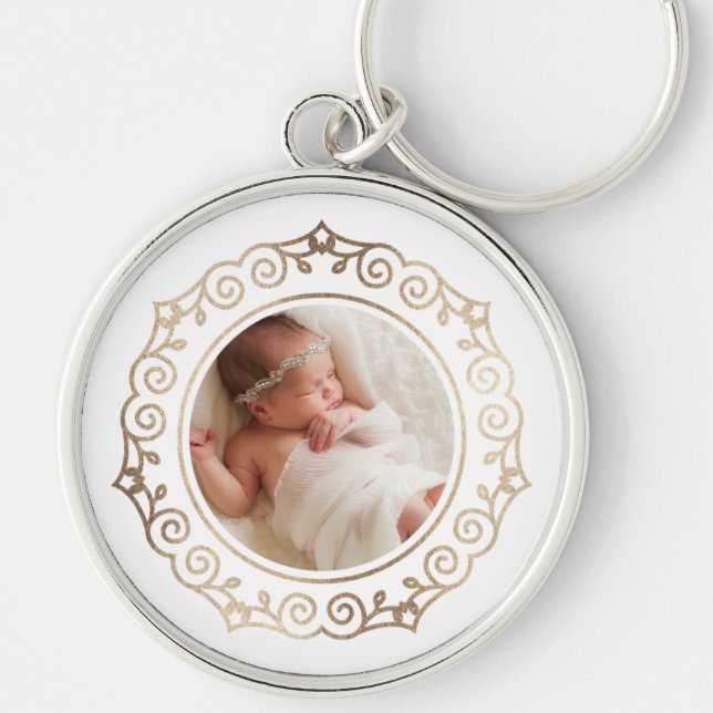 Ornate Guld Wandan Rund Silverfärgad Nyckelring (Framsidan)