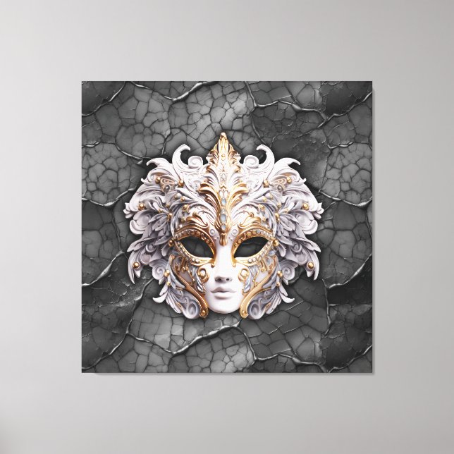 Ornate Guld / White Details on Grått Marble Canvastryck (Framsida)