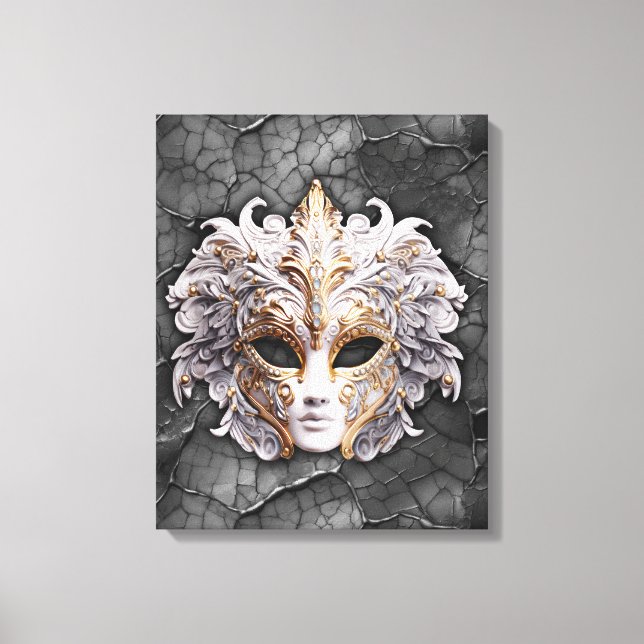 Ornate Guld / White Details on Grått Marble Canvastryck (Framsida)