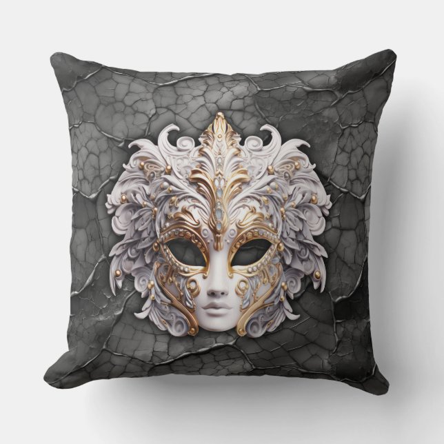 Ornate Guld / White Details on Grått Marble Kudde (Framsida)