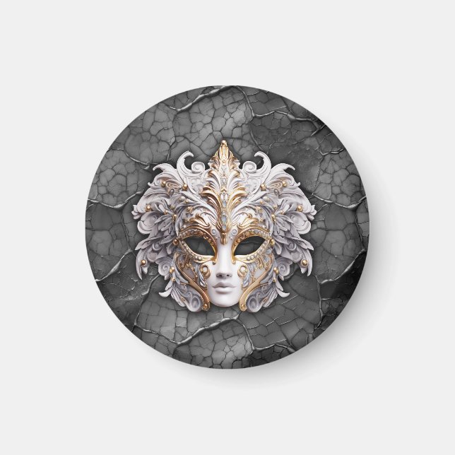 Ornate Guld / White Details on Grått Marble Magnet (Framsidan)