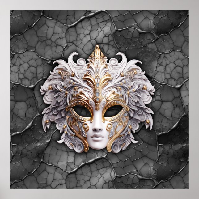 Ornate Guld / White Details on Grått Marble Poster (Framsidan)