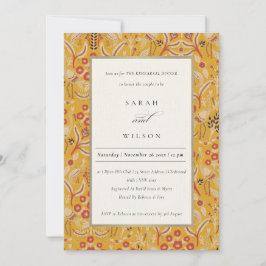 Ornate Gult Blommigt Bird Rehearsal Dinner Inbjuda Tack Kort