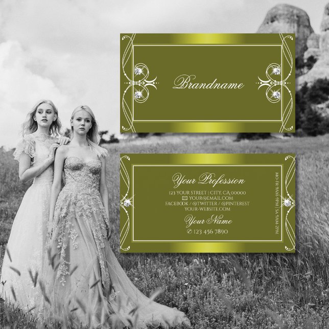 Ornate Gult Olive Sparkling Diamonds Ornaments Visitkort (Skapare uppladdad)