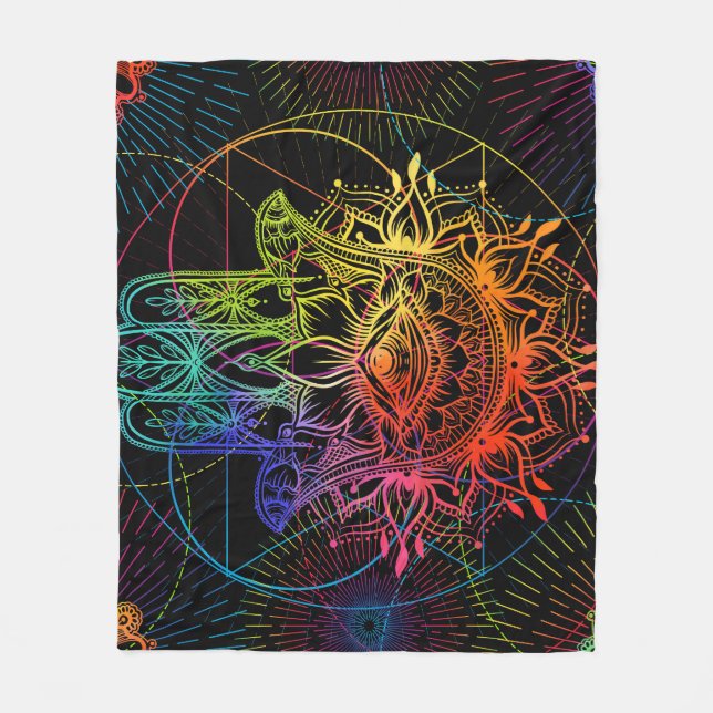 Ornate hamsa: handdragen nära mönster. fleecefilt (Framsidan)