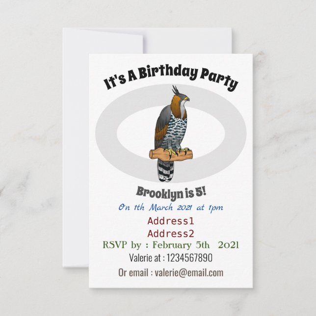 Ornate hawk eagle-tecknad illustration inbjudningar (Framsida)